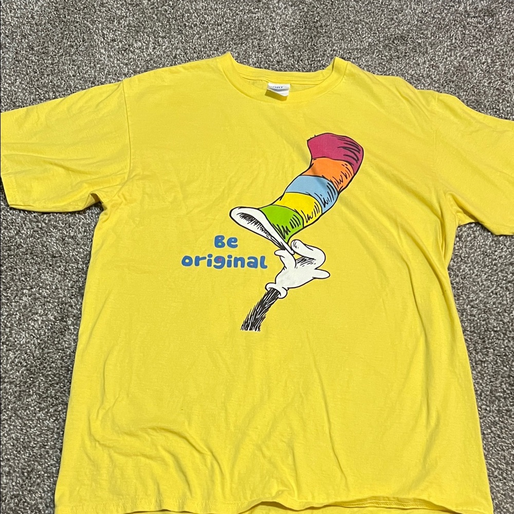 Yellow Graphic T-Shirt with Colorful Hat Design